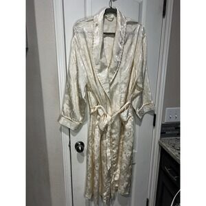 VTG Gold Label Victoria's Secret Ivory Jacquard Floral Satin Robe PS Bridal